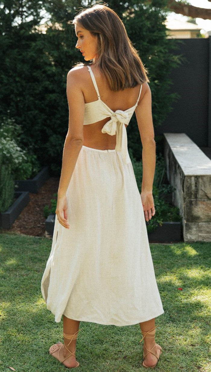 Damen Maxi-Kleid mit Rückenausschnitt und hohem Schlitz Eveloria