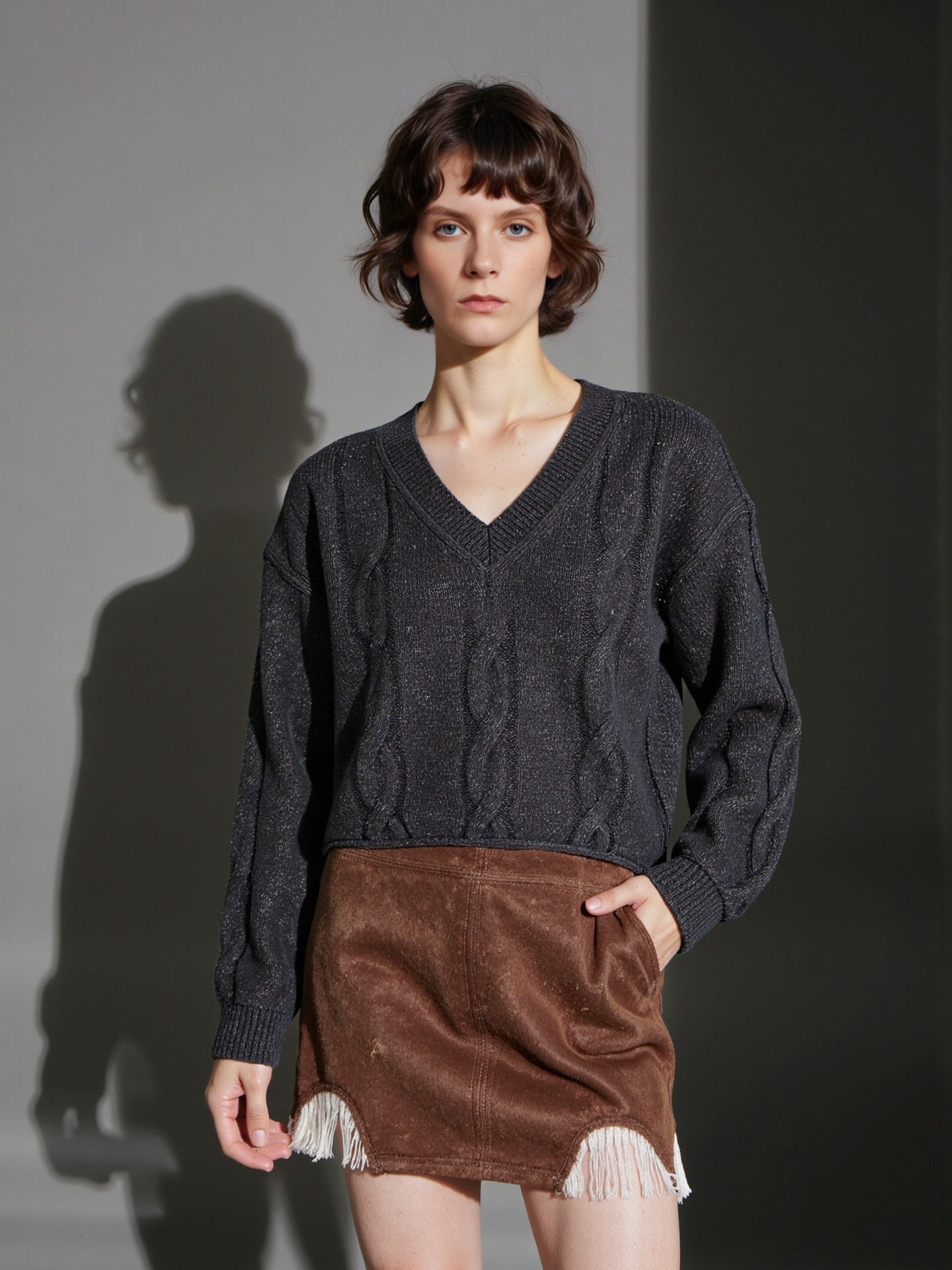 Damen Grobstrickpullover V-Ausschnitt Modern Eveloria