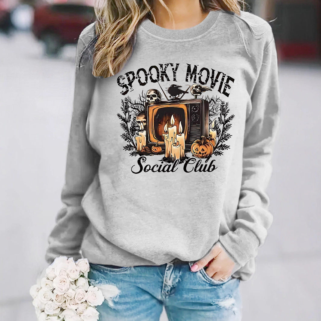 Damen Sweatshirt Spooky Film-Motiv Lässiger Schnitt Eveloria