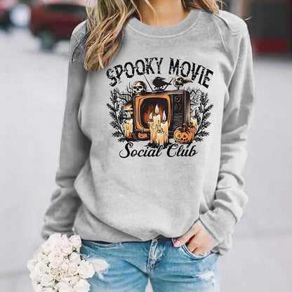 Damen Sweatshirt Spooky Film-Motiv Lässiger Schnitt Eveloria