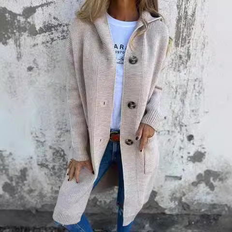 Damen Strickmantel mit Taschen und Knöpfen Elegant Schwarz - Eveloria