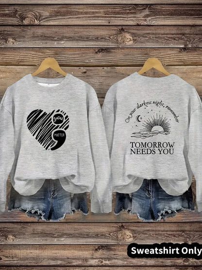 Damen Sweatshirt Großes Herzmotiv Inspirierender Aufdruck Eveloria