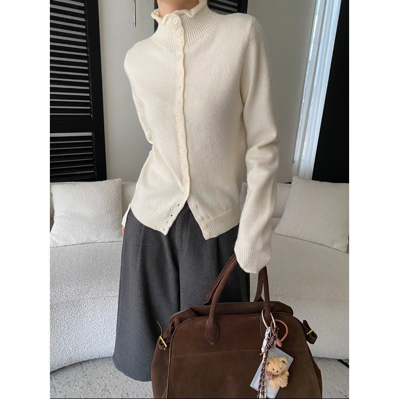 Damen Strickpullover Hohler Kragen Knopfleiste Eveloria - Eveloria