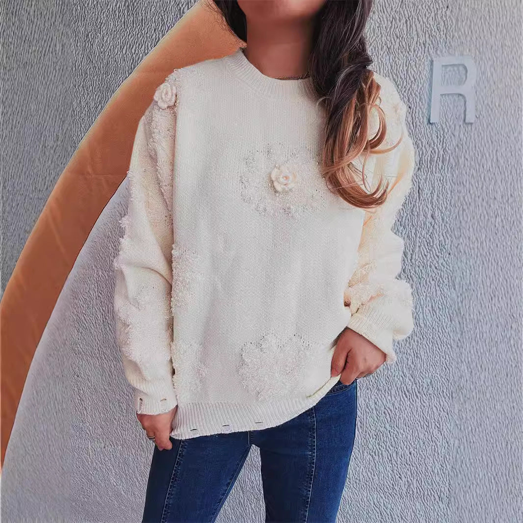 Damen Pullover Floral Strickdesign
