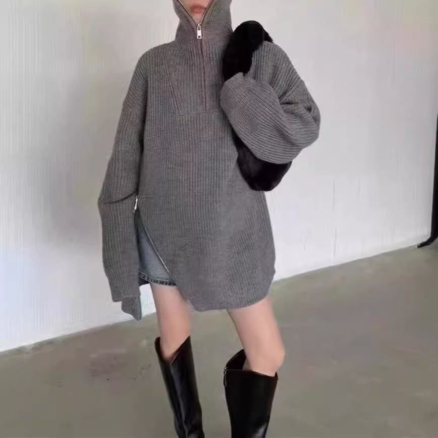 Damen Strickpullover Oversized mit Reißverschluss Eveloria