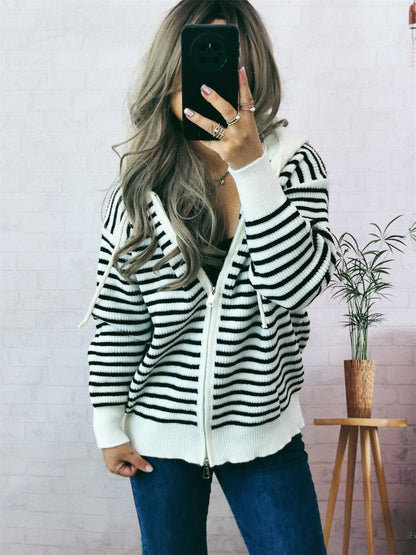 Damen Hoodie Lässig Gestreift Mit Taschen Eveloria