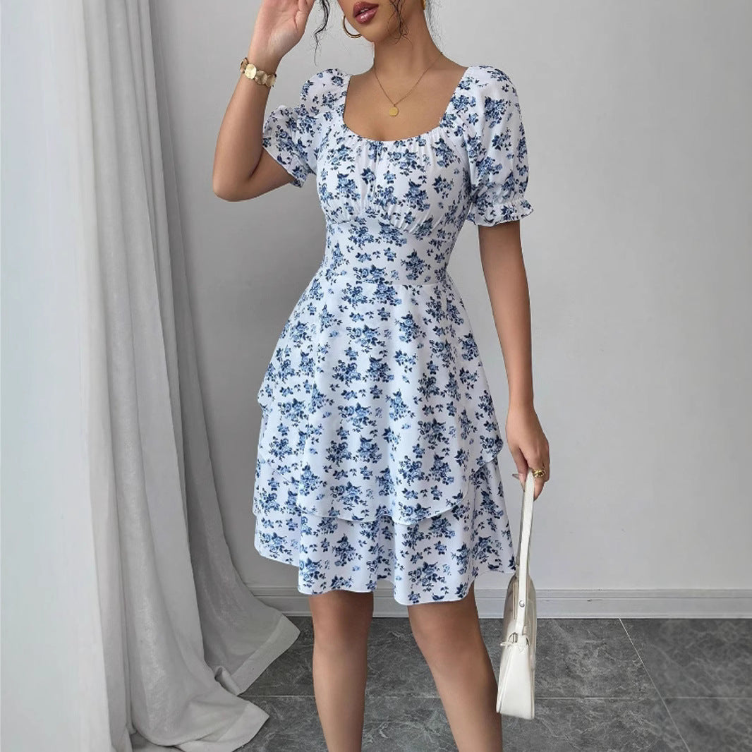 Damen Minikleid Blütenprint Puffärmel
