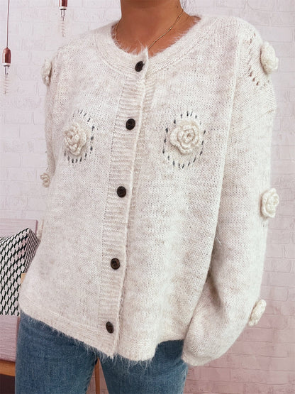 Damen Strickjacke Eveloria mit Floralmuster und Knöpfen