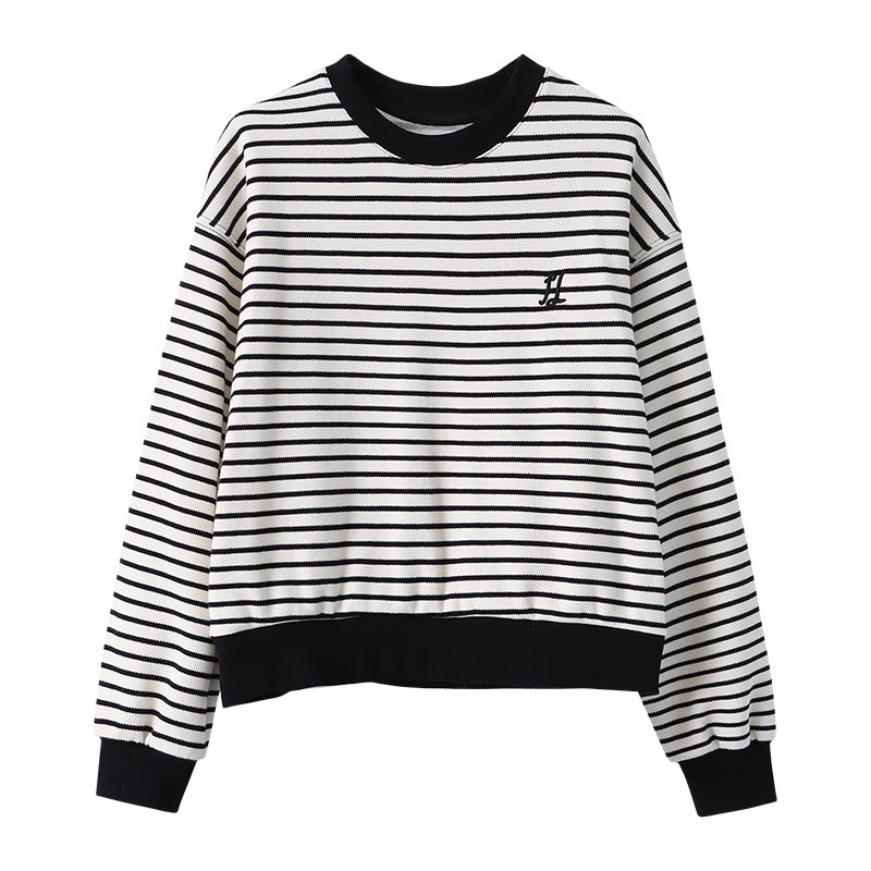 Damen Sweatshirt Rundhals Streifen Pullover Eveloria