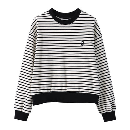 Damen Sweatshirt Rundhals Streifen Pullover Eveloria