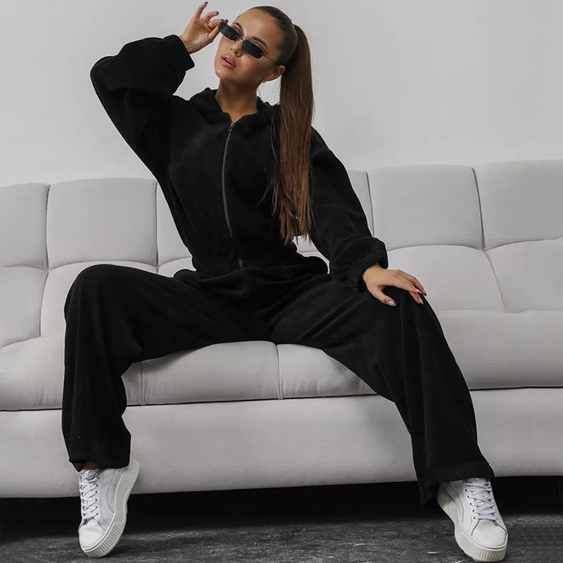 Damen Fleece Sportanzug Kapuze Weitschnitt Eveloria