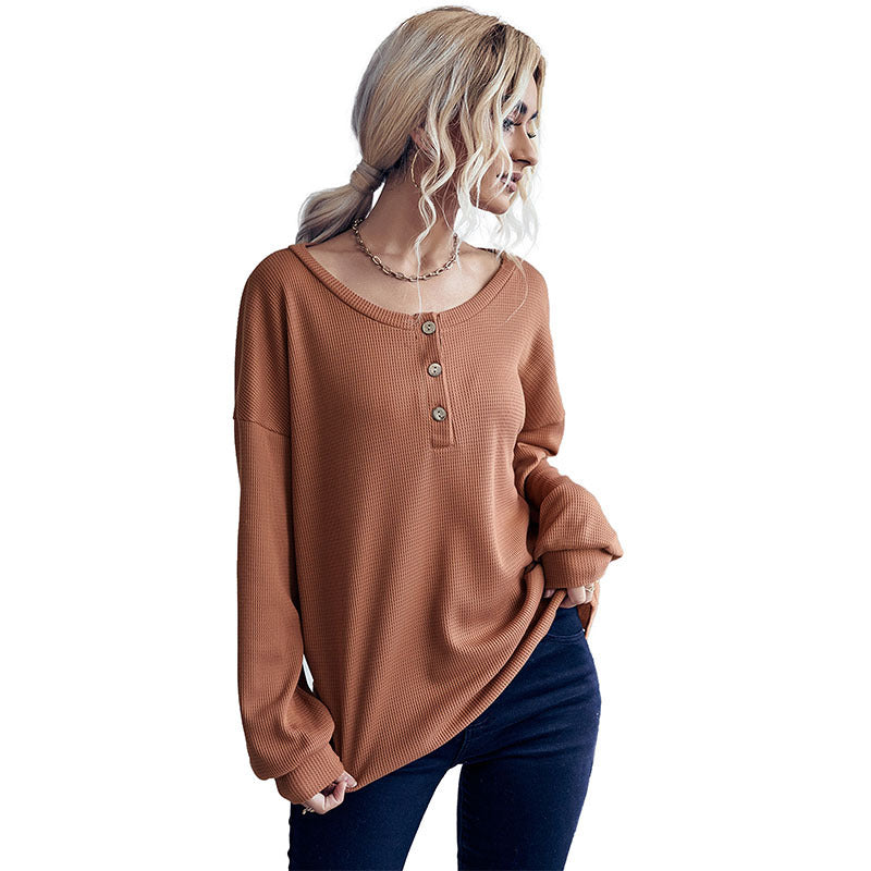 Damen Pullover Lässig Knopfleiste Struktur Eveloria