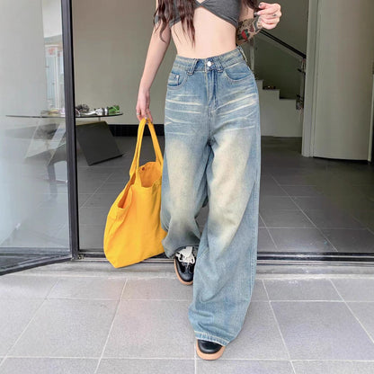 Damen Weite Jeans Vintage Effekt