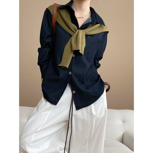 Damen Bluse Klassisch Mit Pullover-Einsatz - Eveloria