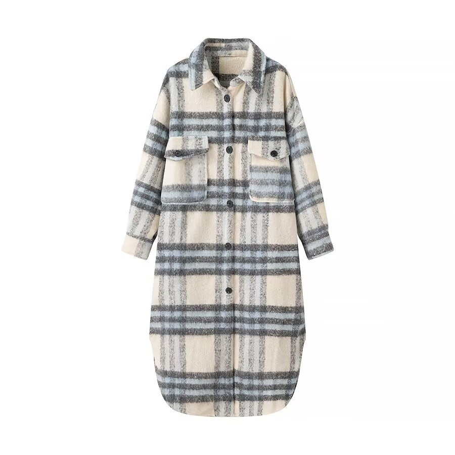 Damen Oversized Wollmantel Karomuster Eveloria