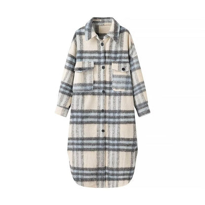Damen Oversized Wollmantel Karomuster Eveloria