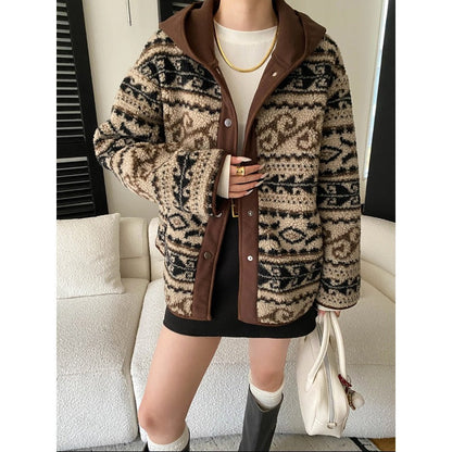 Damen Cardigan mit Kapuze und Muster - Eveloria