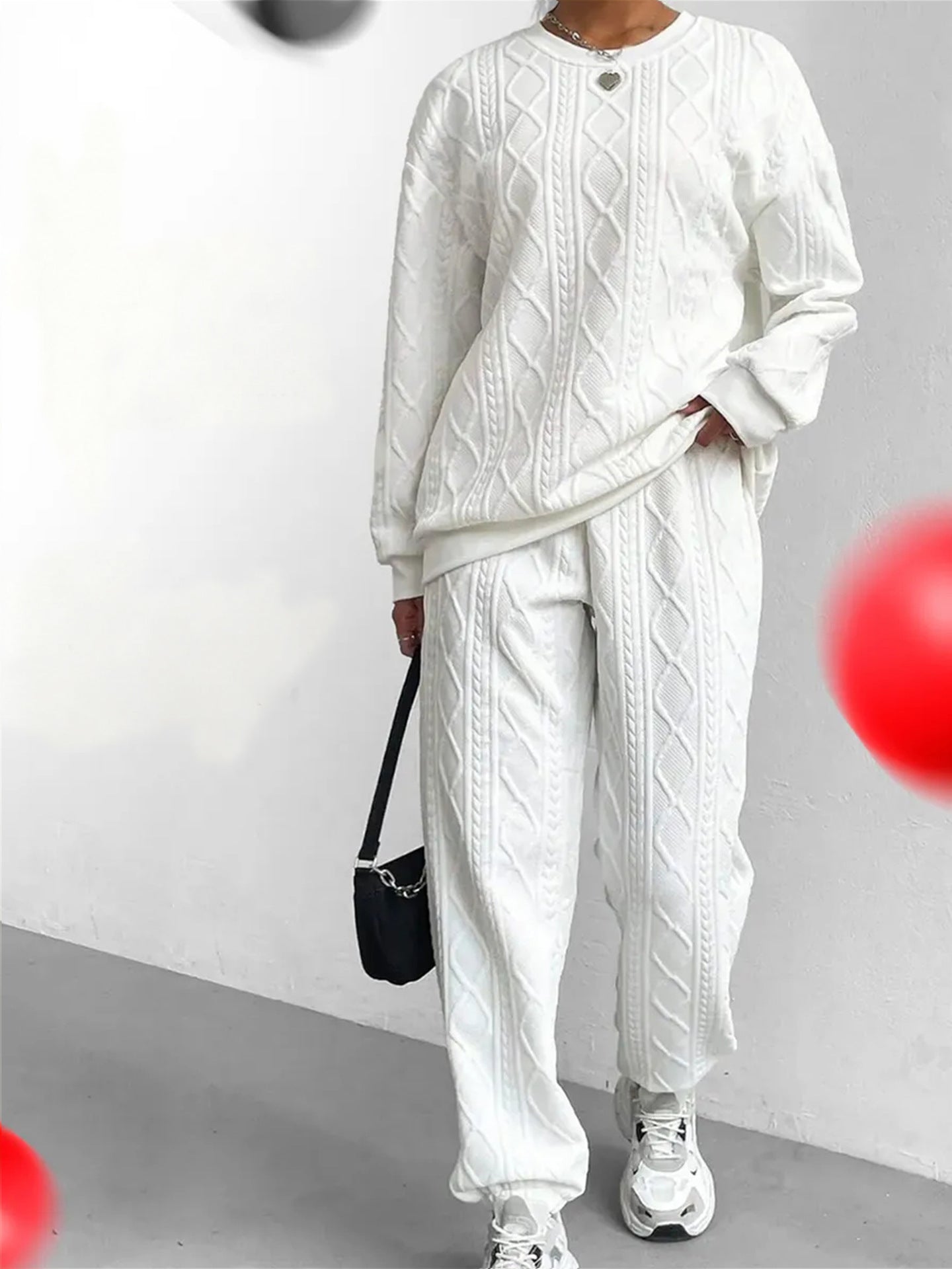 Damen Strick-Loungewear-Set Elegant Zopfmuster Weich