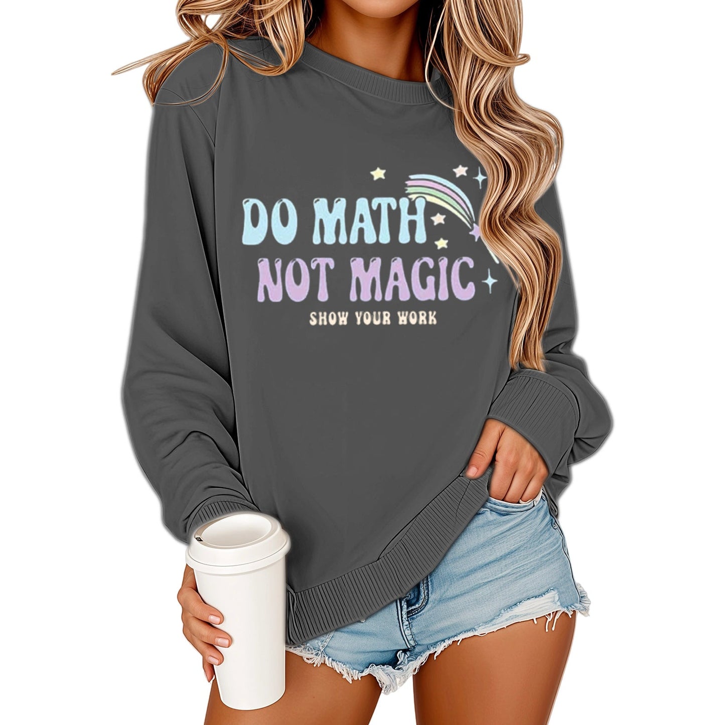 Damen Sweatshirt Mathematikdruck Lässig Grau Eveloria
