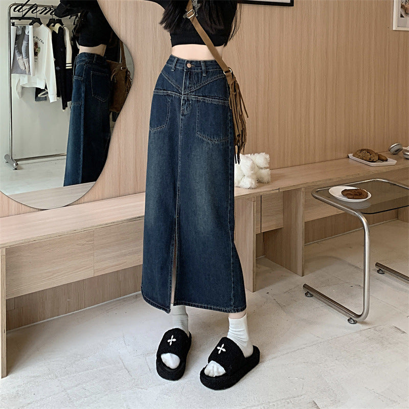 Damen Jeansrock Hochschlitz Eveloria