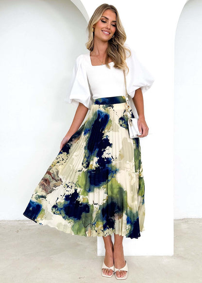 Damen Maxirock Plissiert Floralmuster Eveloria