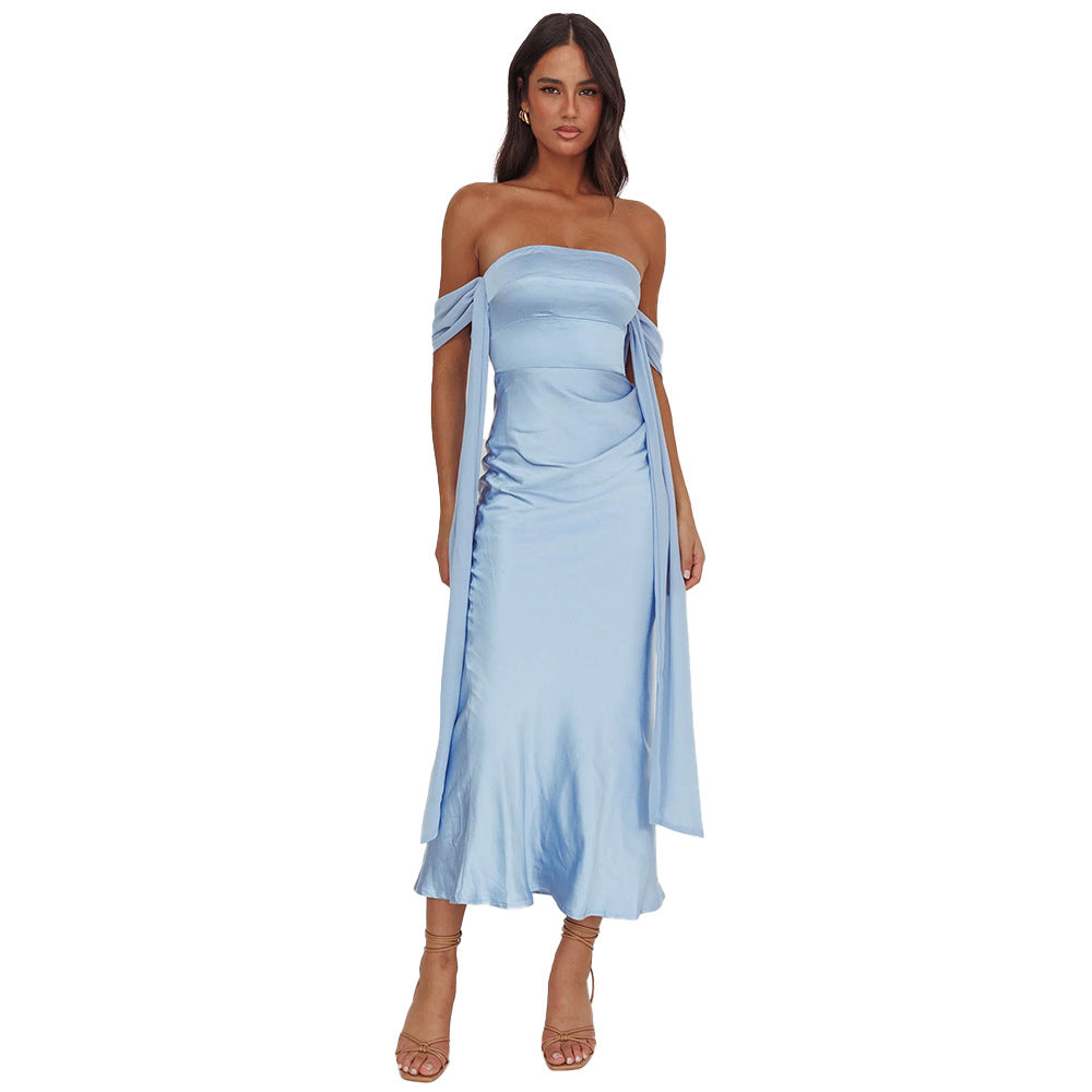 Damen Abendkleid Schulterfrei Satin