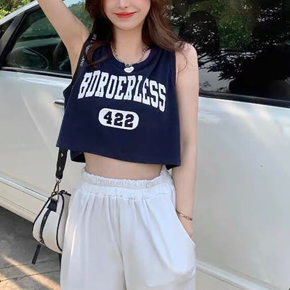 Damen Crop- mit Schriftzug Baumwolle Bequem Weiß