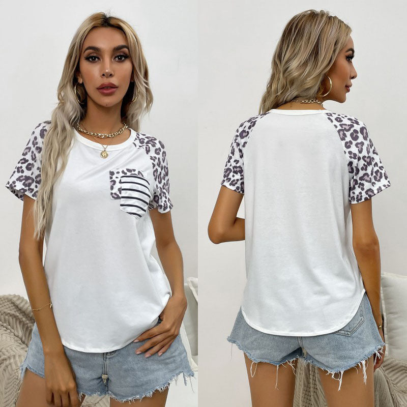 Damen Freizeitshirt Farbige Ärmel Stylisches Brusttaschen-Design