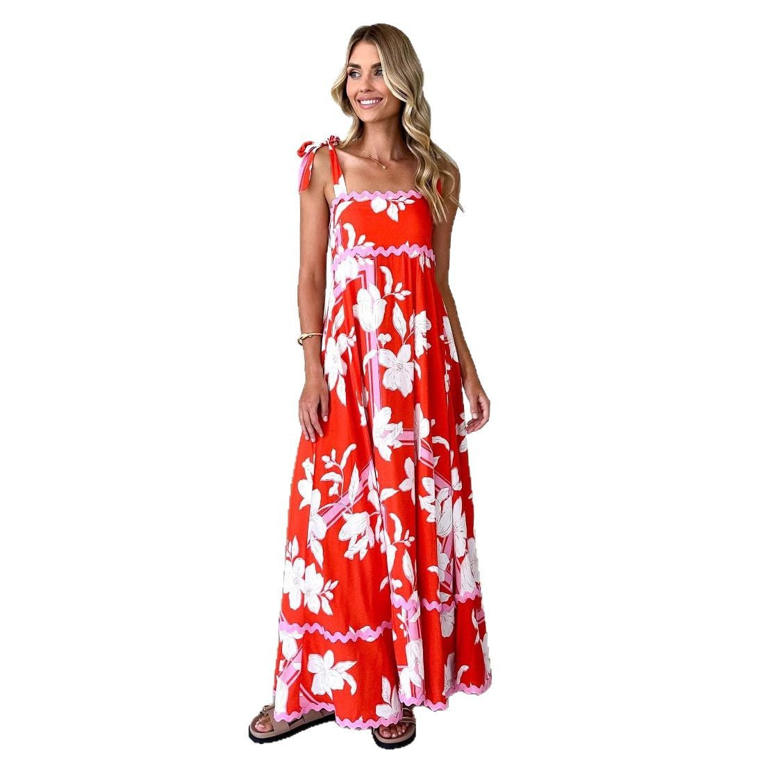 Damen Maxikleid mit Trägerdesign und Druck