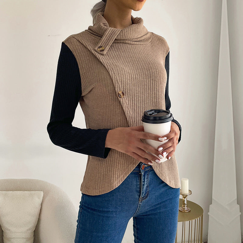 Damen Strickpullover Asymmetrisch Dekorativer Kragen - Eveloria