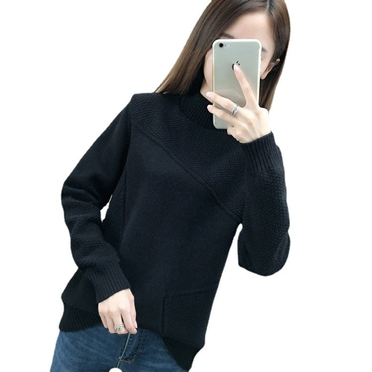 Damen Pullover Strukturiert Hochkragen Weich Grau Eveloria