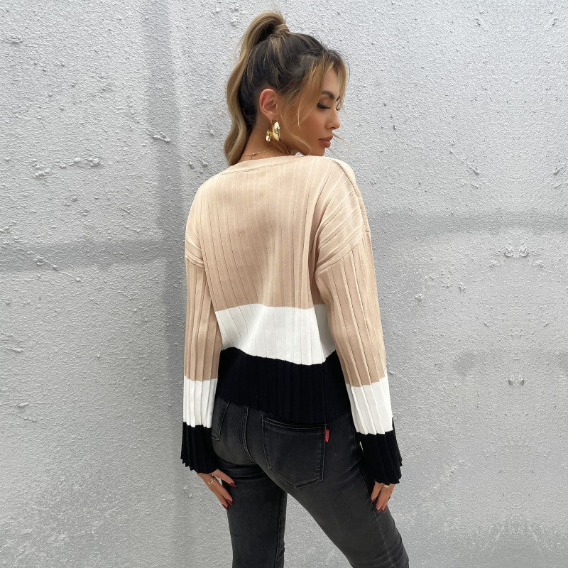 Damen Pullover Strukturiertes Farbblock-Design Eveloria