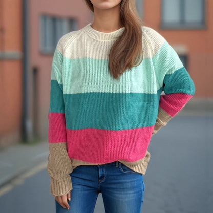 Damen Strickpullover Gestreift Bunt Lässig