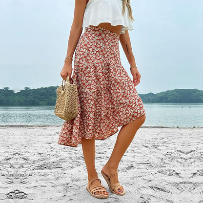 Damen Maxirock Floralmuster Elastischer Bund