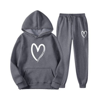 Damen Sweatsuit Kängurutasche Herzprint Eveloria