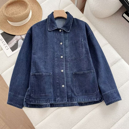 Damen Jeansjacke Lässig Modern mit Taschen Blau Eveloria