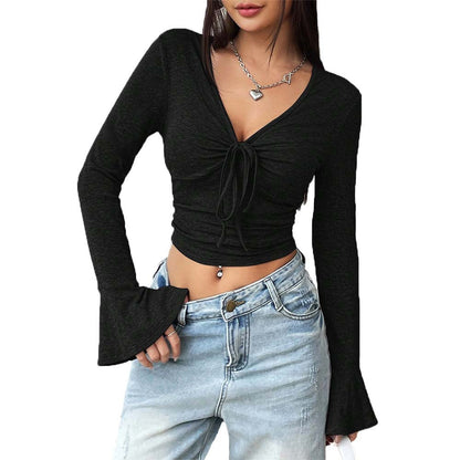 Damen Langarm Crop Raffiniertes Knoten Design Eveloria