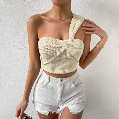 Damen Crop- Einseitiger Träger Raffung Elegantes Oberteil