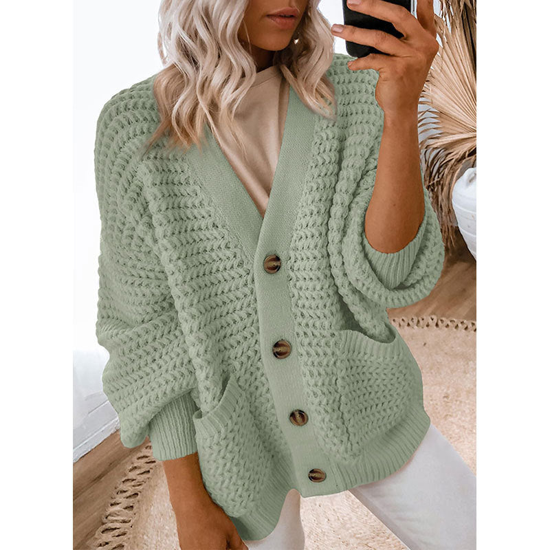 Damen Strickjacke Dickstrick Knöpfe Beige Eveloria