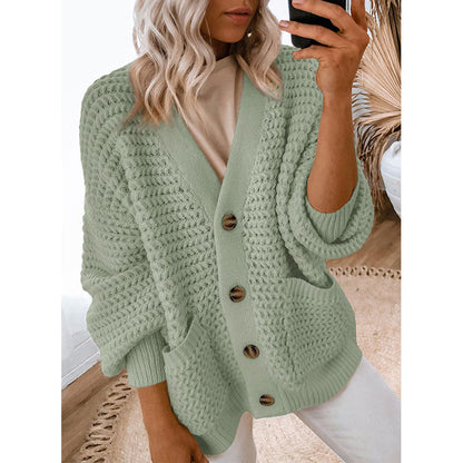 Damen Strickjacke Dickstrick Knöpfe Beige Eveloria