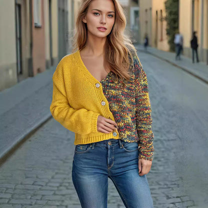 Damen Strickjacke Langarm mit Puffärmeln Bunt