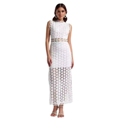 Damen Maxikleid Spitze Transparent Rüschendetails