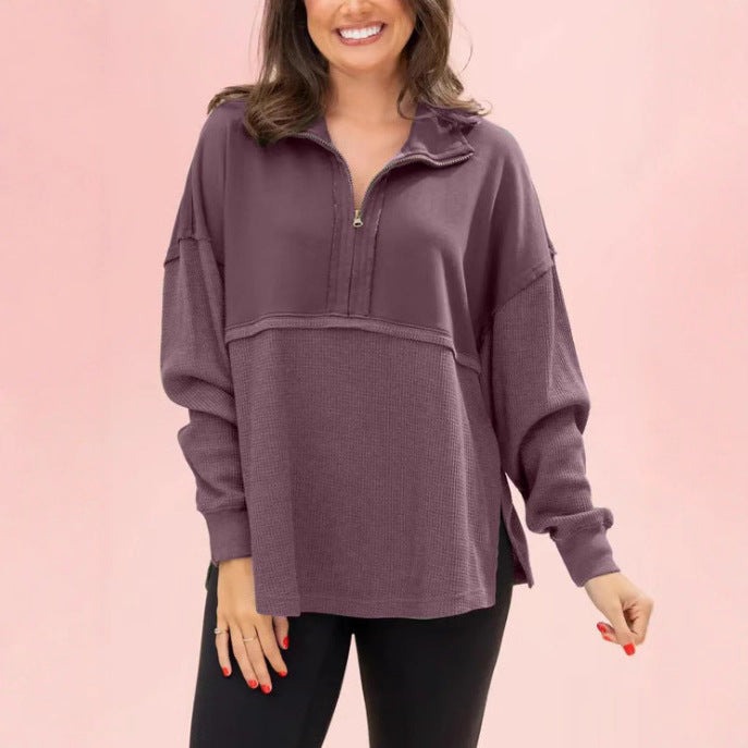 Damen Pullover Halbzipper Voluminöse Ärmel Grau Eveloria - Eveloria