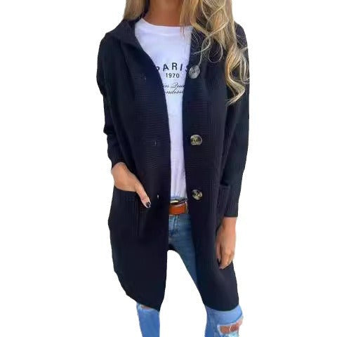 Damen Strickmantel mit Taschen und Knöpfen Elegant
