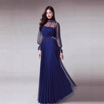 Damen Maxikleid Chiffon Rüschen Elegant