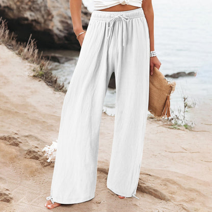 Damen Sommerhose Luftsamtstoff Weite Bein