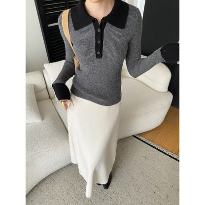 Damen Langarm-Pullover Strukturiertes Rippdesign Hochwertige