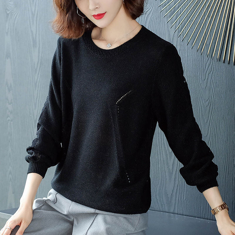 Damen Strickpullover Lochmuster Eveloria