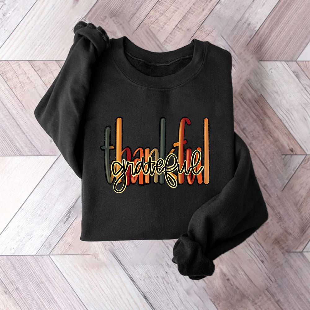 Damen Sweatshirt Thankful Schriftzug Bequem Grau