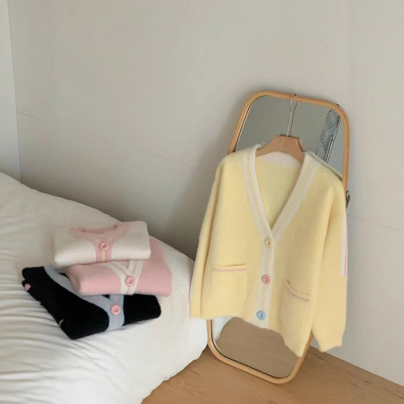 Damen Cardigan Kuschelig Bunt mit Taschen